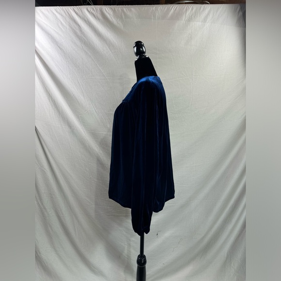 Blue Notched Neckline Lantern Sleeve - Picture 8 of 9